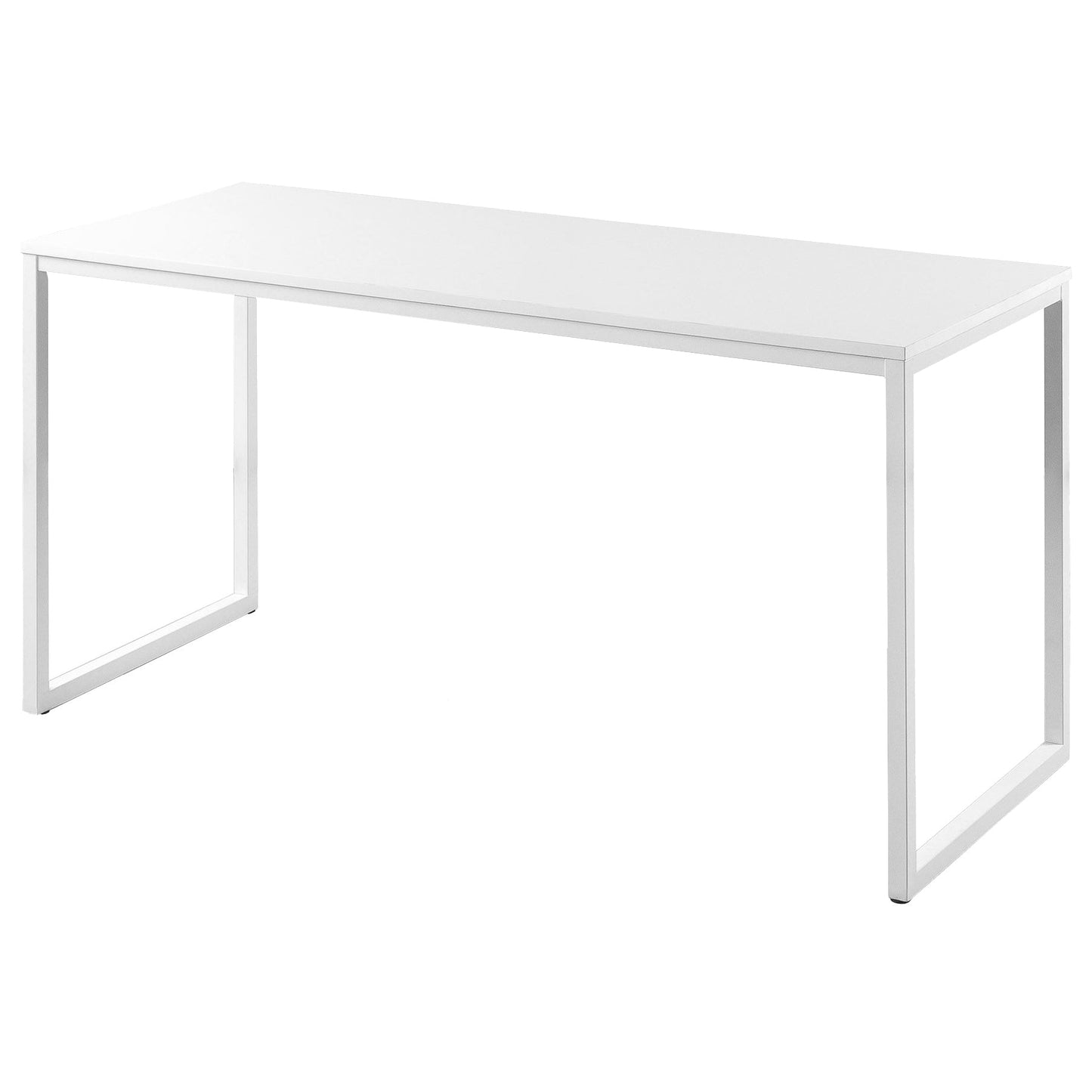 Minimalist white office desk with metal frame, modern professional workspace furniture