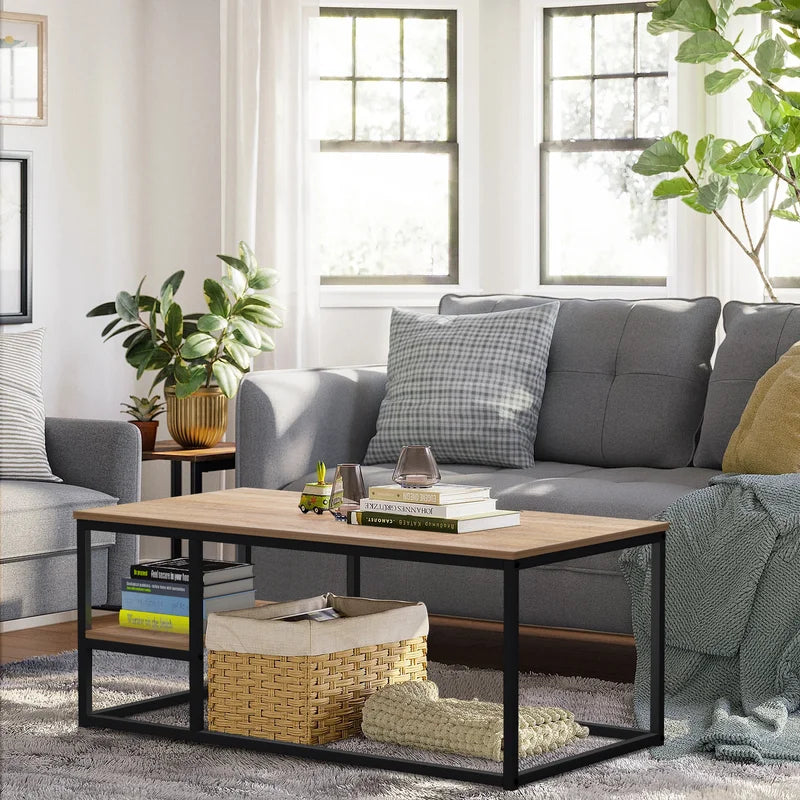 Coffee Table With Shelf Black & Beige 102X52/42 Cm