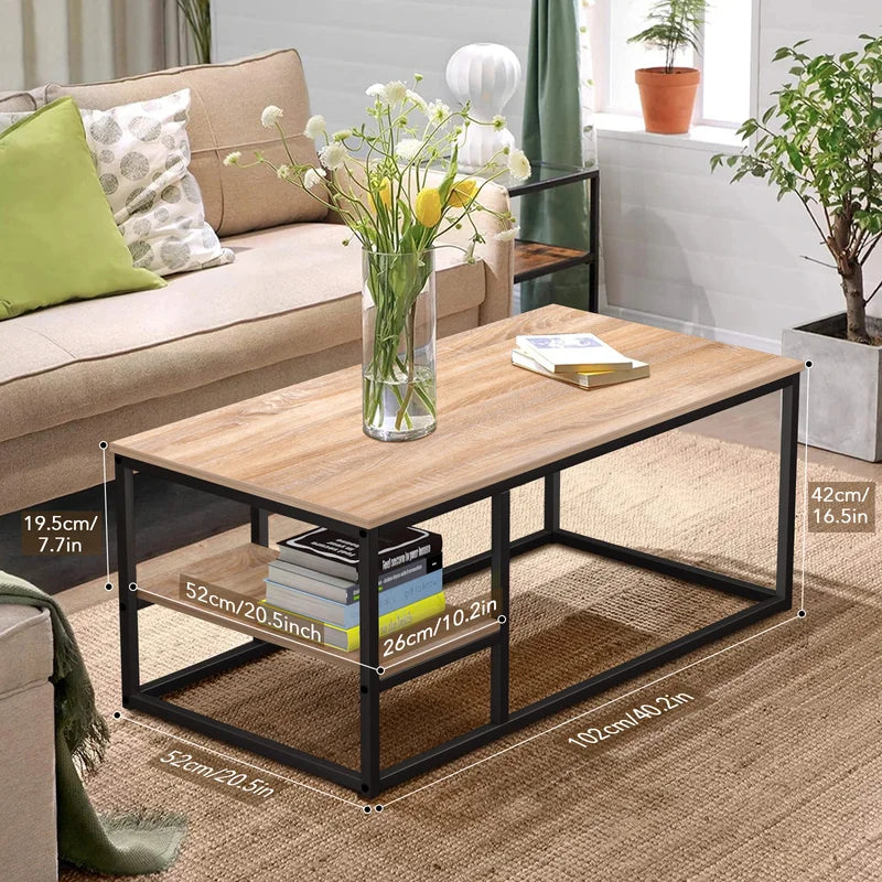 Coffee Table With Shelf Black & Beige 102X52/42 Cm
