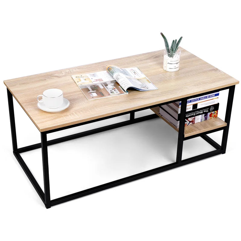 Coffee Table With Shelf Black & Beige 102X52/42 Cm