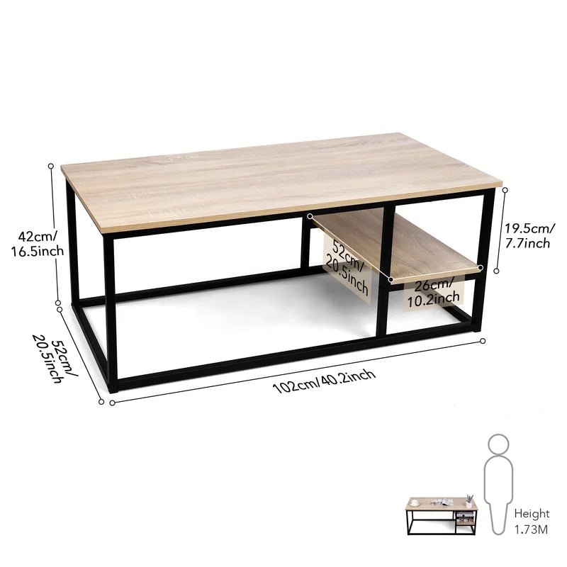 Coffee Table With Shelf Black & Beige 102X52/42 Cm