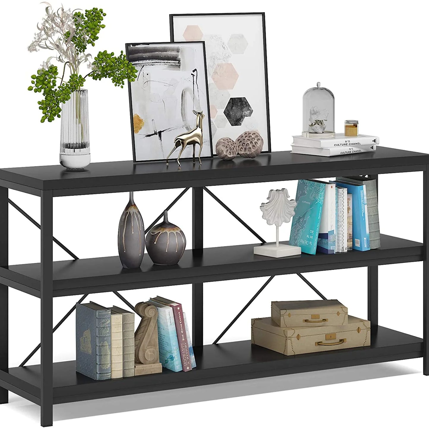 Console Table,140 Cm with 3-Tier Storage Shelves