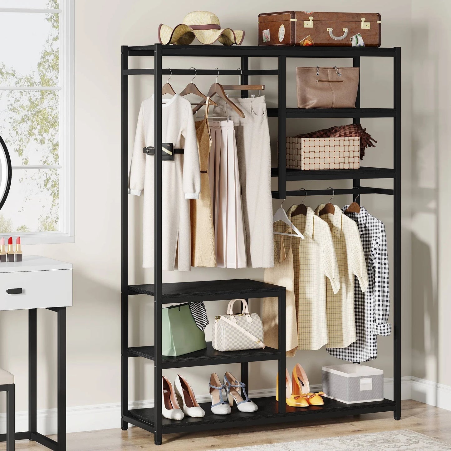 Stable Black Freestanding Closet Organizer, 120 Cm Wide Garment Racks