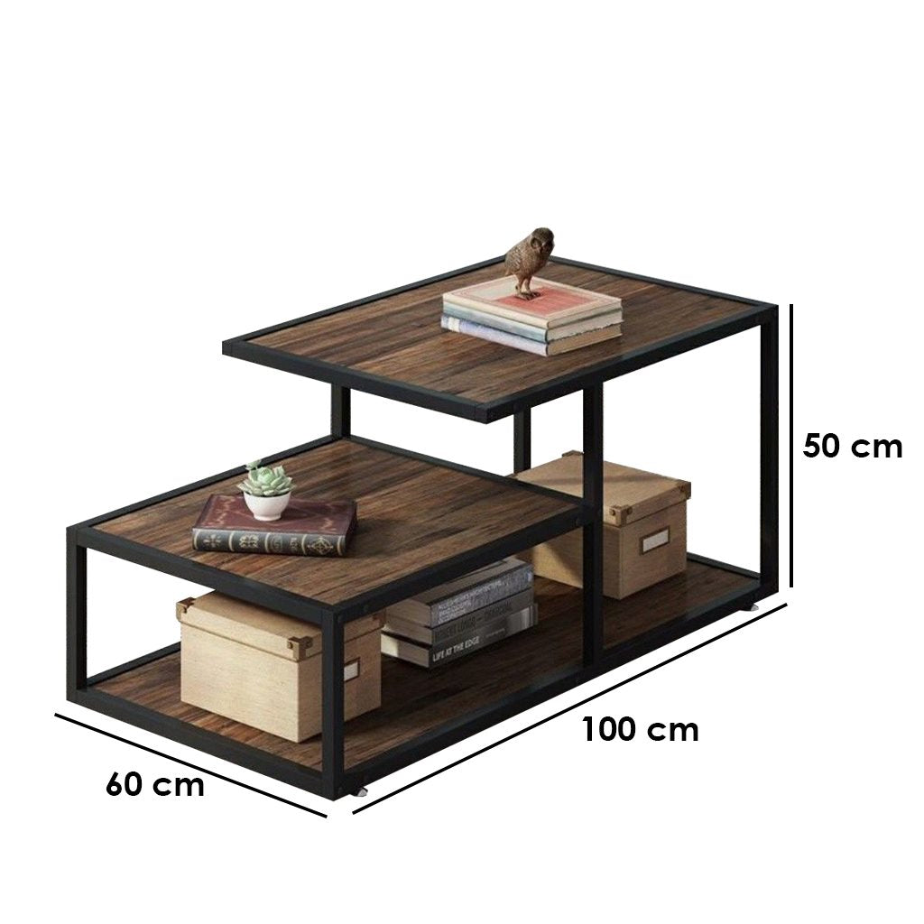 Side Table Black & Brown 60X100/50 Cm