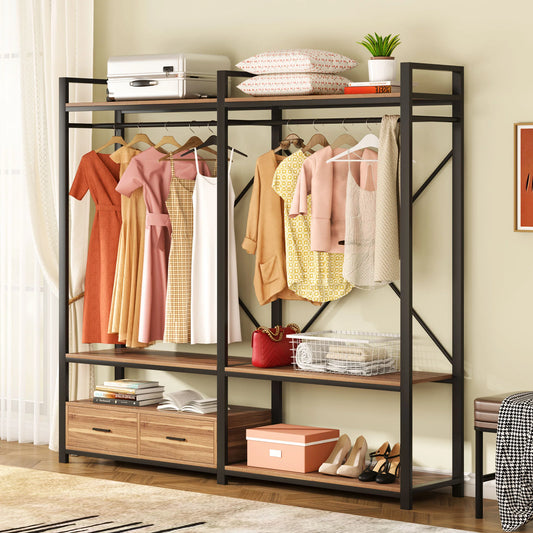 Stable Black & Brown Freestanding Closet Organizer, Large Garment Racks with Drawers      Write Review