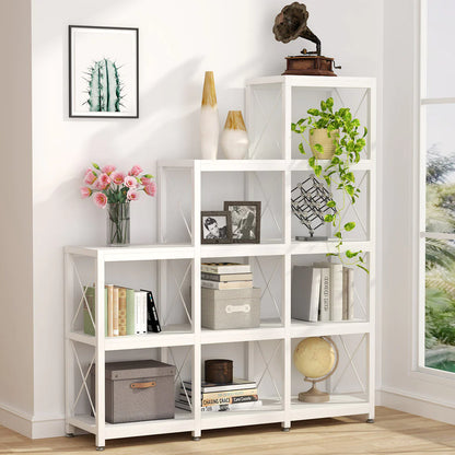 Stable Bookshelf, 12 Shelves Industrial Ladder Bookcase