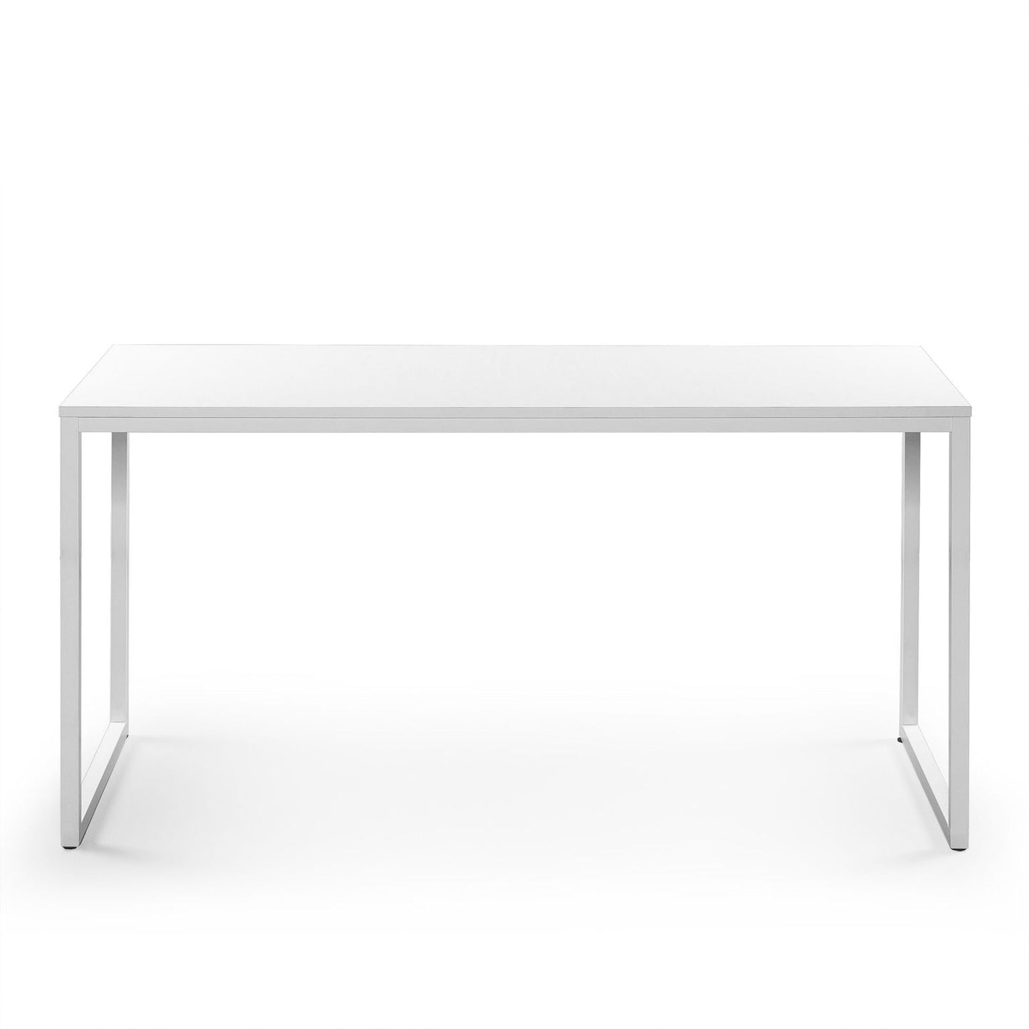 Modern 140 cm white office desk with minimalist metal frame, professional workspace furniture
