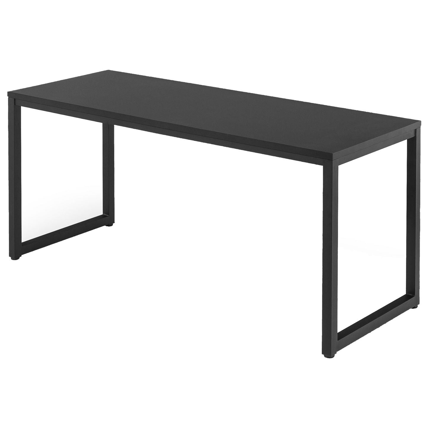 Modern black office desk with metal frame, minimalist rectangular table design