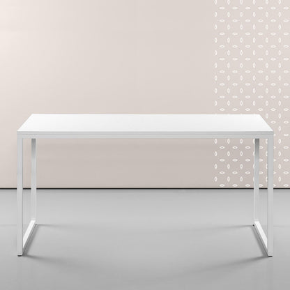 Modern white office desk with sleek metal legs in minimalist room