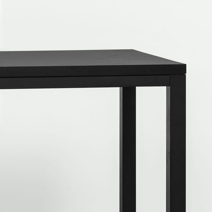 modern black office desk with minimalist metal legs against white background