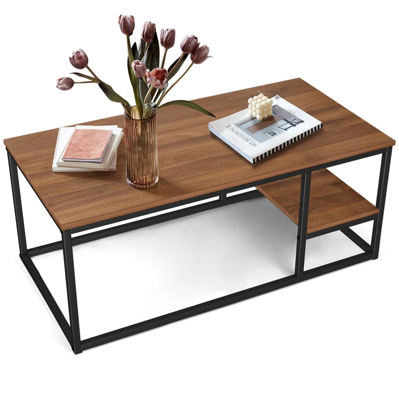 Murano Coffee Table With Shelf Black & Brown 102X52/42 Cm