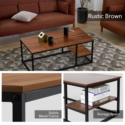 Murano Coffee Table With Shelf Black & Brown 102X52/42 Cm