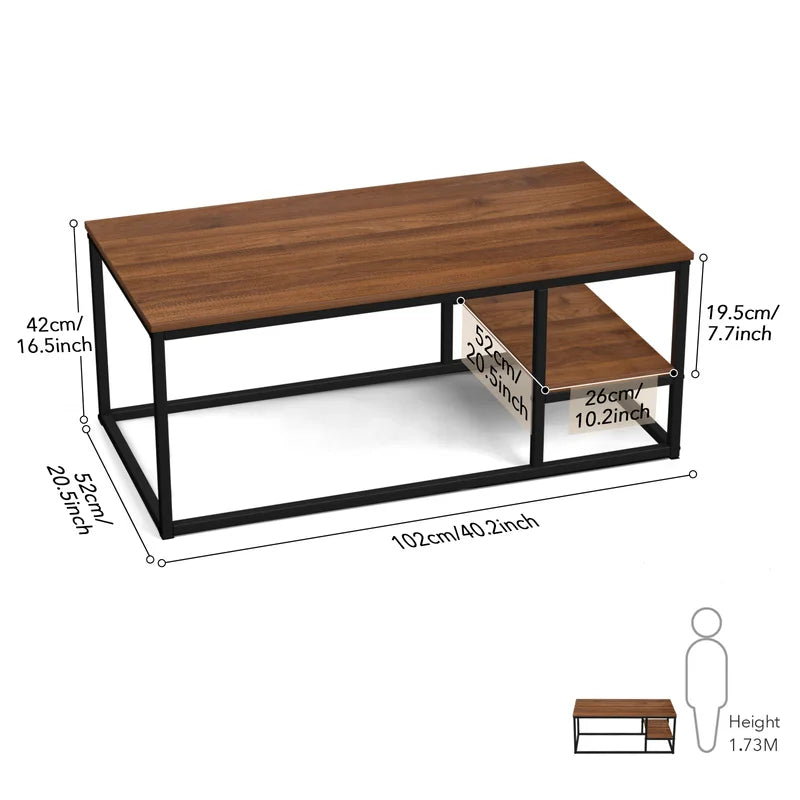 Murano Coffee Table With Shelf Black & Brown 102X52/42 Cm