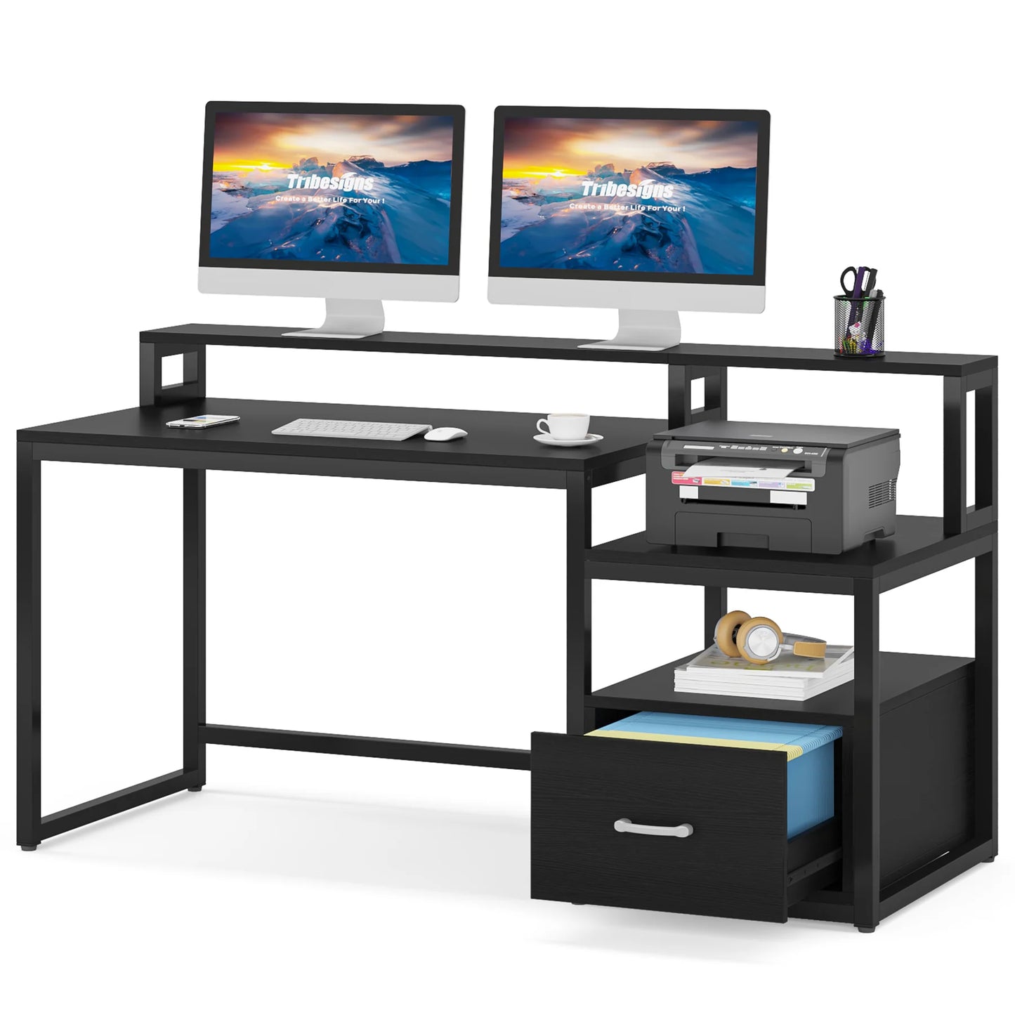 Home Desk Black 150X60/91 Cm