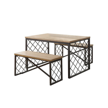 Dining Table with 2 Benches - Brown & Black