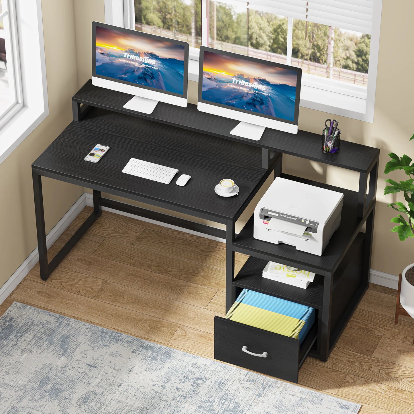 Home Desk Black 150X60/91 Cm