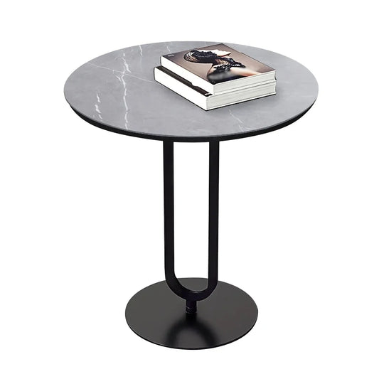Modern Dark Gray Sintered Side Table -  Steel Base