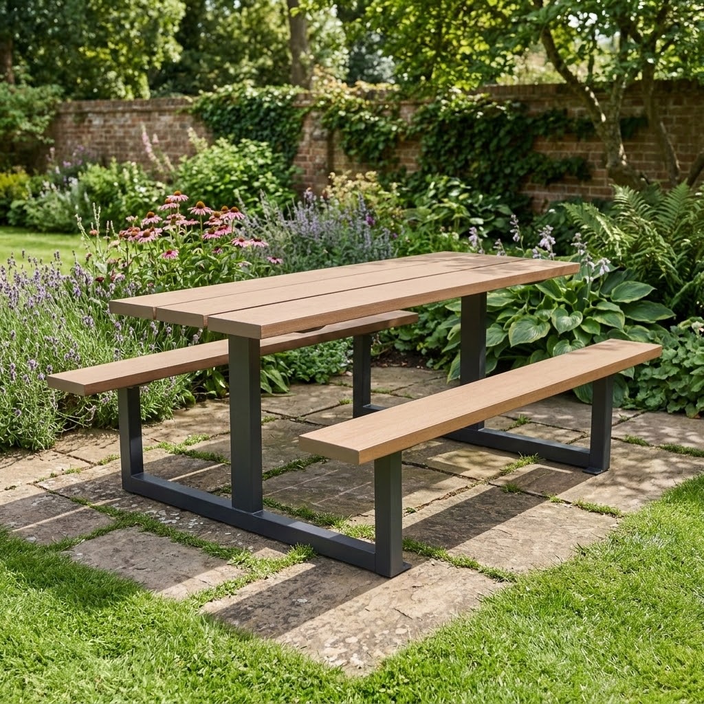 Toma Picnic Table - Heavy Steel & Pine Wood