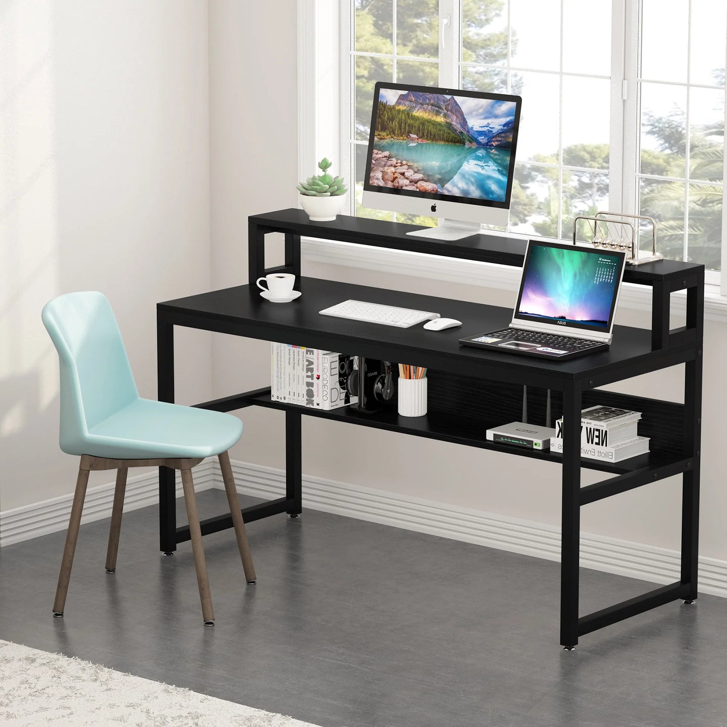 Computer Desk with Shelves and Monitor Stand 140X60/75/90 Cm