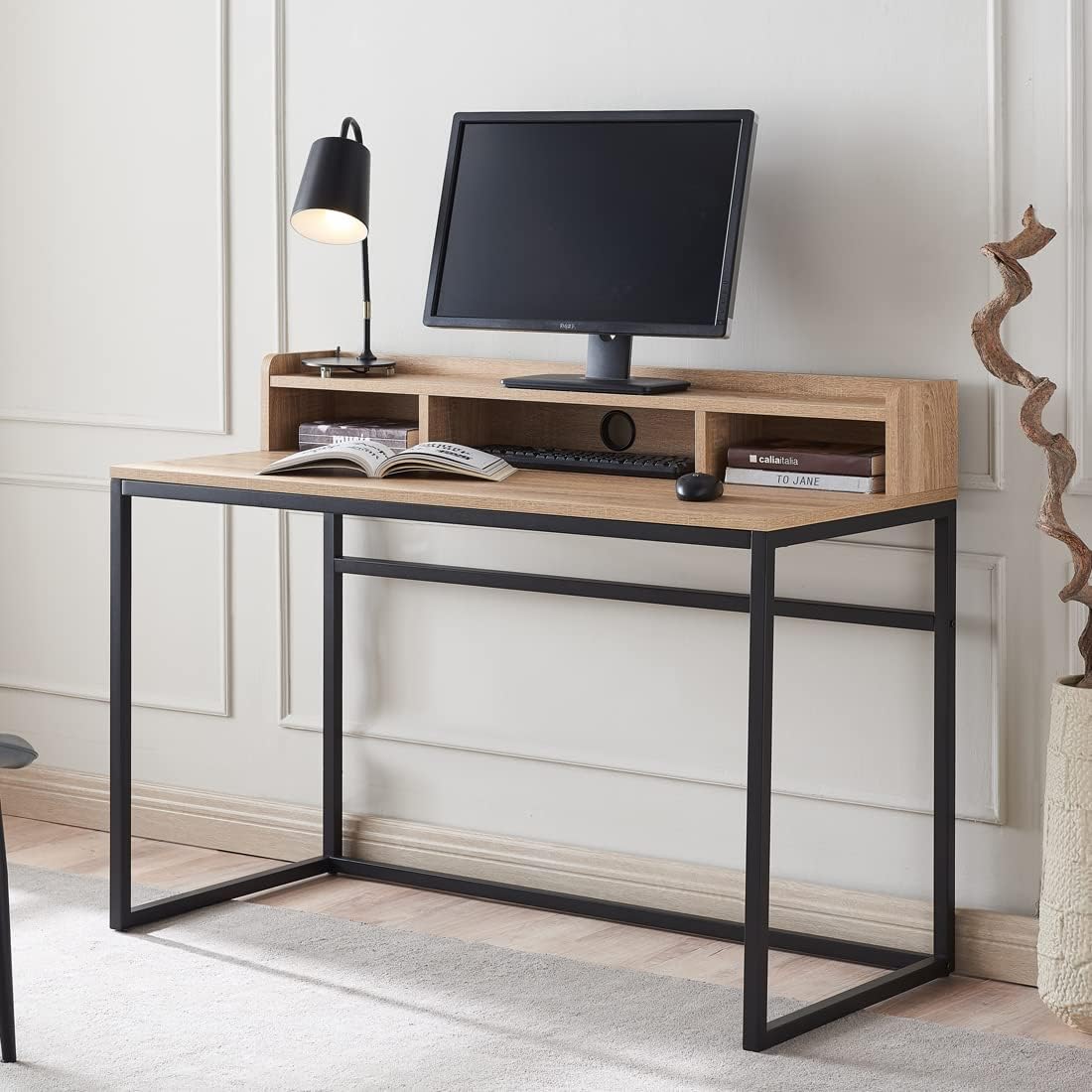 Modern Wood and Metal Home Office Desk (Light Wood)