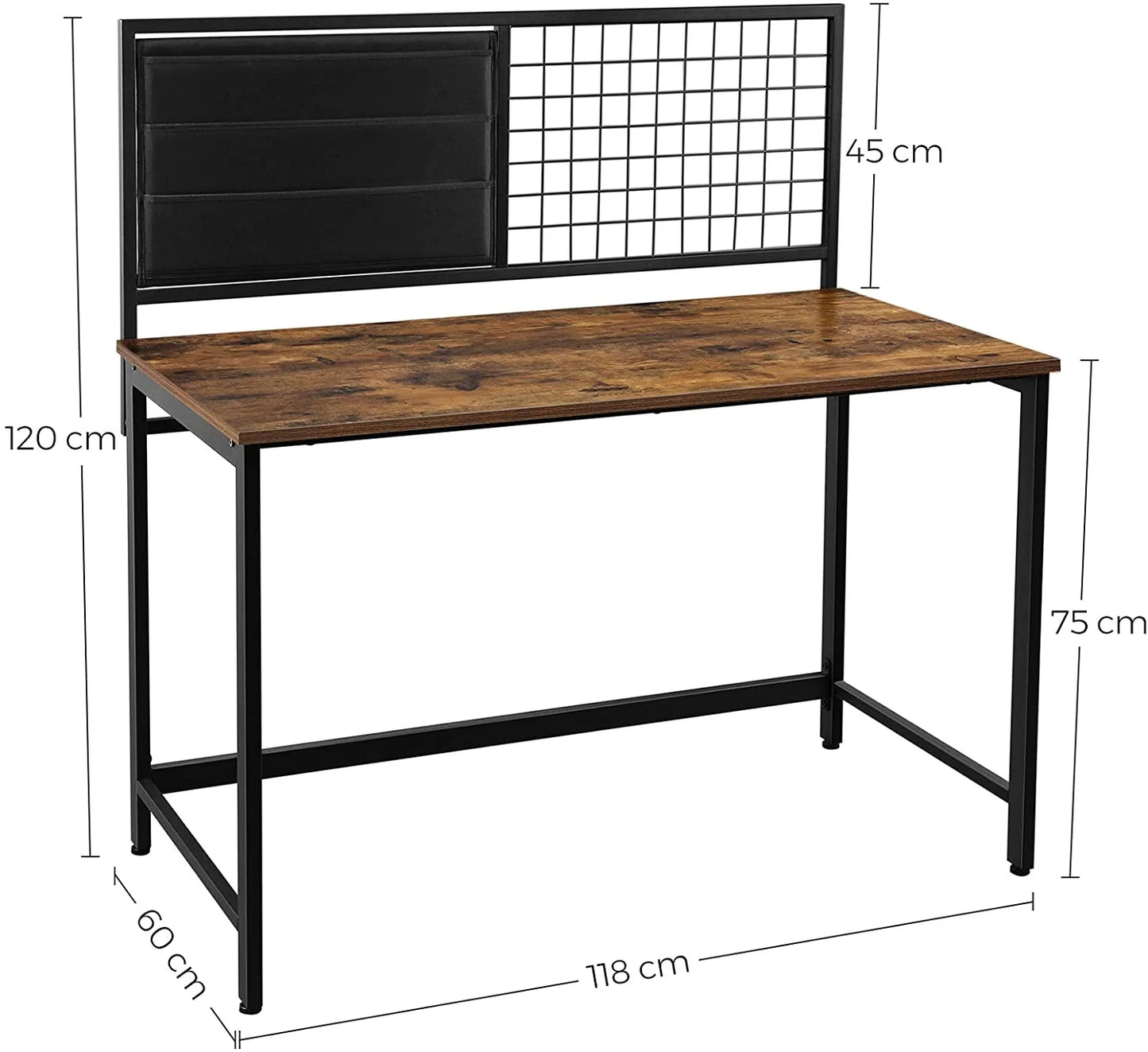 Study Desk Black & Brown 118X60/75/120 Cm