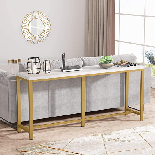 Console Table Gold & White 140X30/78 Cm