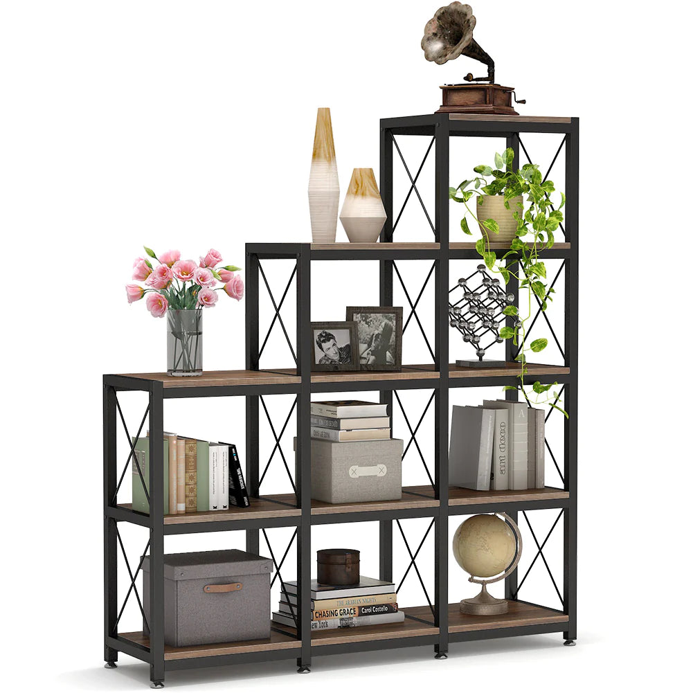 Stable Bookshelf, 12 Shelves Industrial Ladder Bookcase