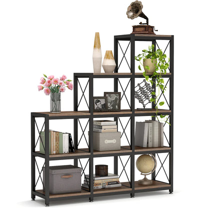 Stable Bookshelf, 12 Shelves Industrial Ladder Bookcase