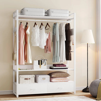 Stable Freestanding Closet Organizer, Garment Rack with Drawers & Storage Shelves