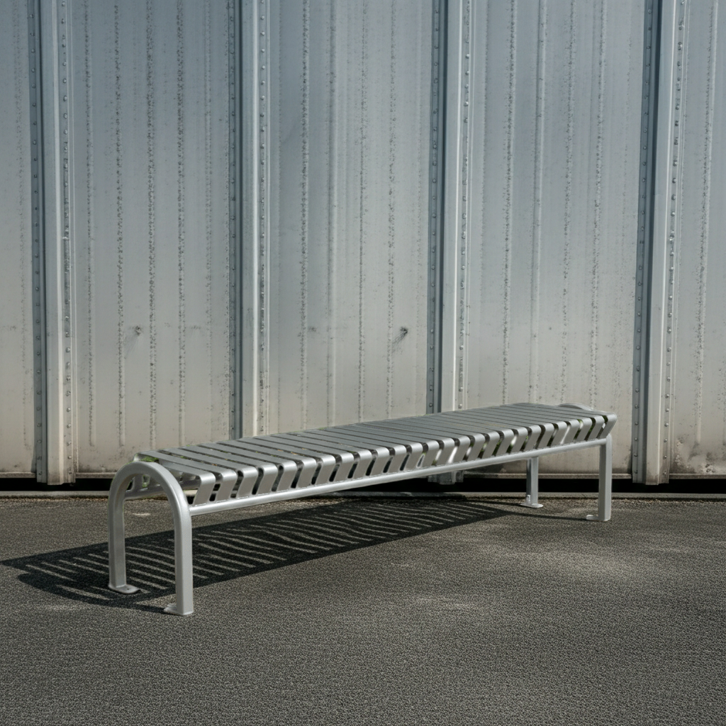 Metal bench  in a factory outdoor