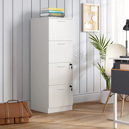 Wide 4 -Drawer Vertical Filing Cabinet - White