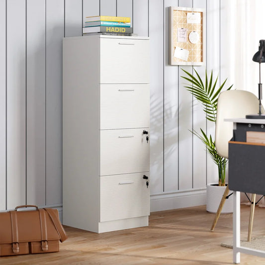 Wide 4 -Drawer Vertical Filing Cabinet - White