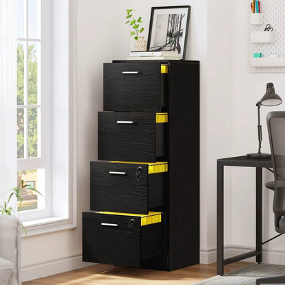 Wide 4 -Drawer Vertical Filing Cabinet - Black