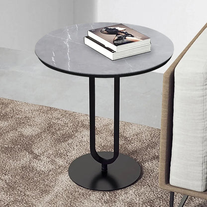 Modern Dark Gray Sintered Side Table -  Steel Base