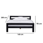 Black wooden bed frame with white bedding, 160x200x90 cm