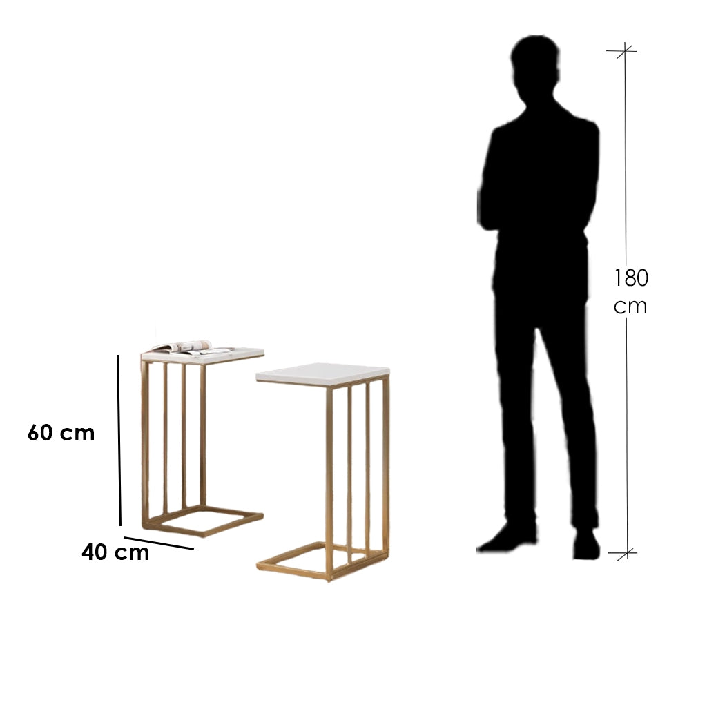 Side Table Gold & White 40X40/60 Cm - 2 pieces