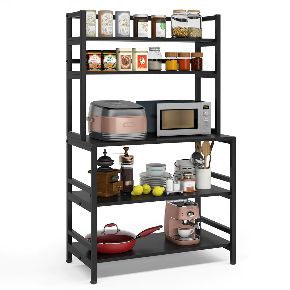 Stable Black Kitchen Baker's Rack, 5-Tier Freestanding Kitchen Utility Storage Shelf