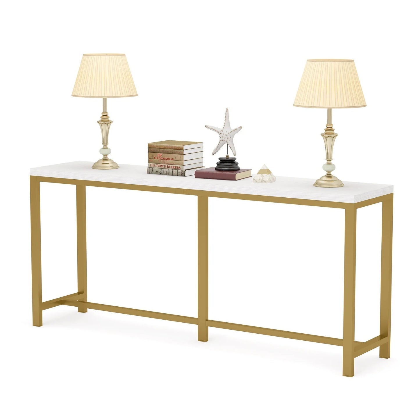 Console Table Gold & White 140X30/78 Cm