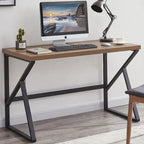 Modern wood and steel office desk with Z-frame legs, perfect for home workspaces or built-to-order furniture needs.