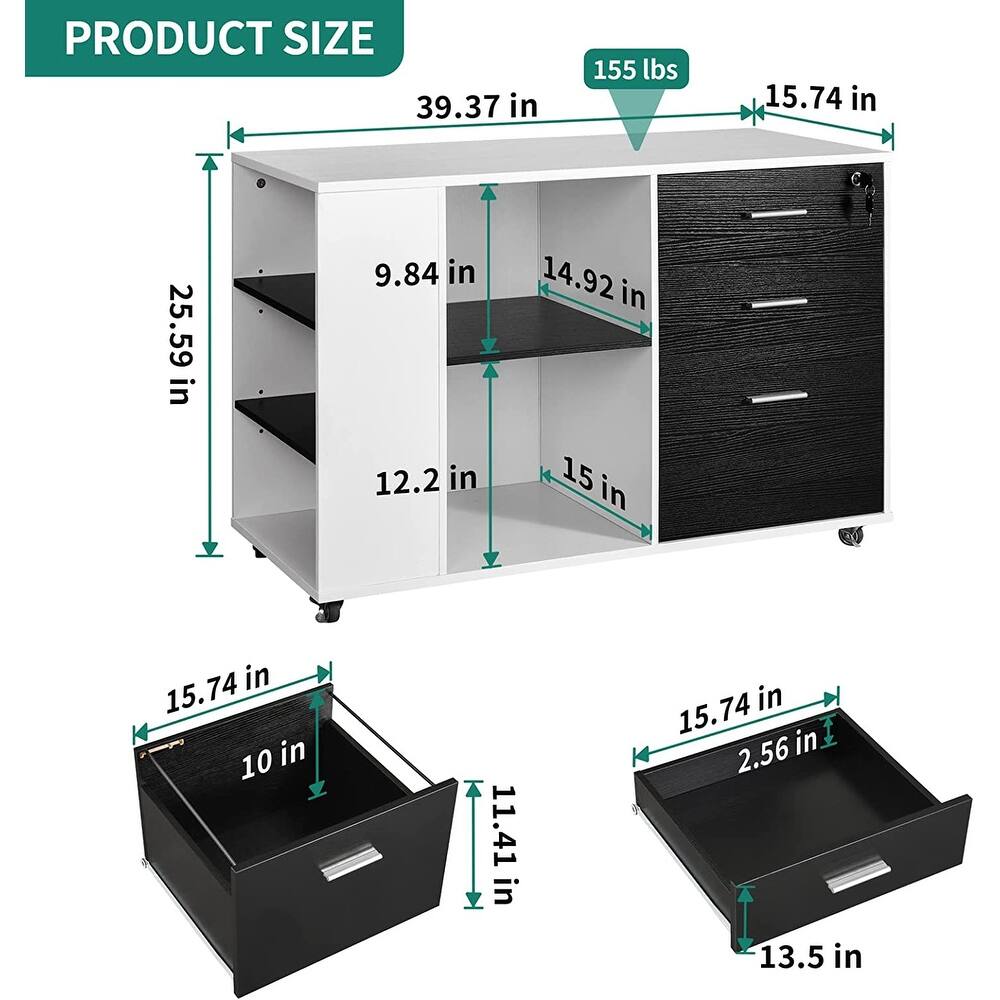 Stable Mobile 3 Drawers File Cabinet with Lock and Drawer