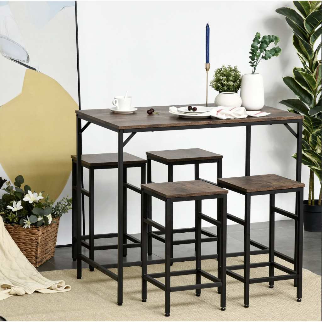 Dining Table & 4 Bar Chairs - Black & Brown