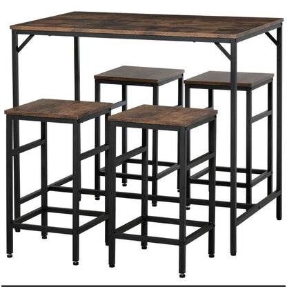 Dining Table & 4 Bar Chairs - Black & Brown