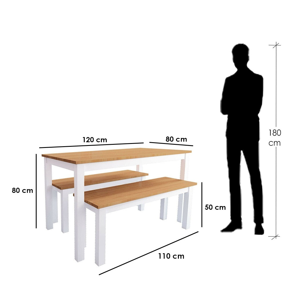 Dining table  and 2 Benches - White & Beige