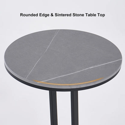 Modern Dark Gray Sintered Side Table -  Steel Base