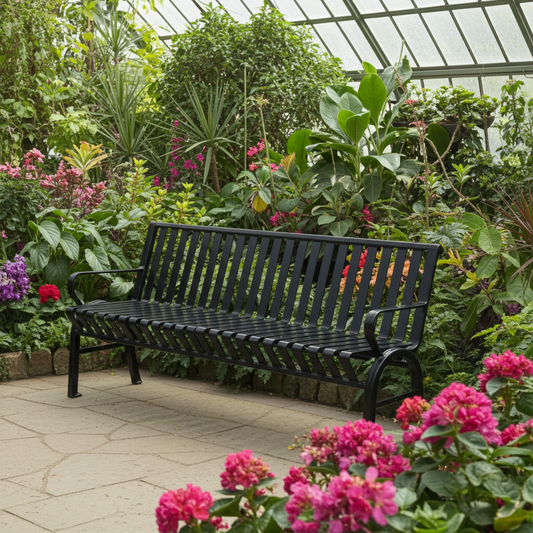 Global Industrial 4 ft. Outdoor Park Bench with Back, Vertical Steel Slat Construction - Stable furniture