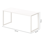 Modern white office desk with minimalist metal frame, dimensions 120x60x75 cm