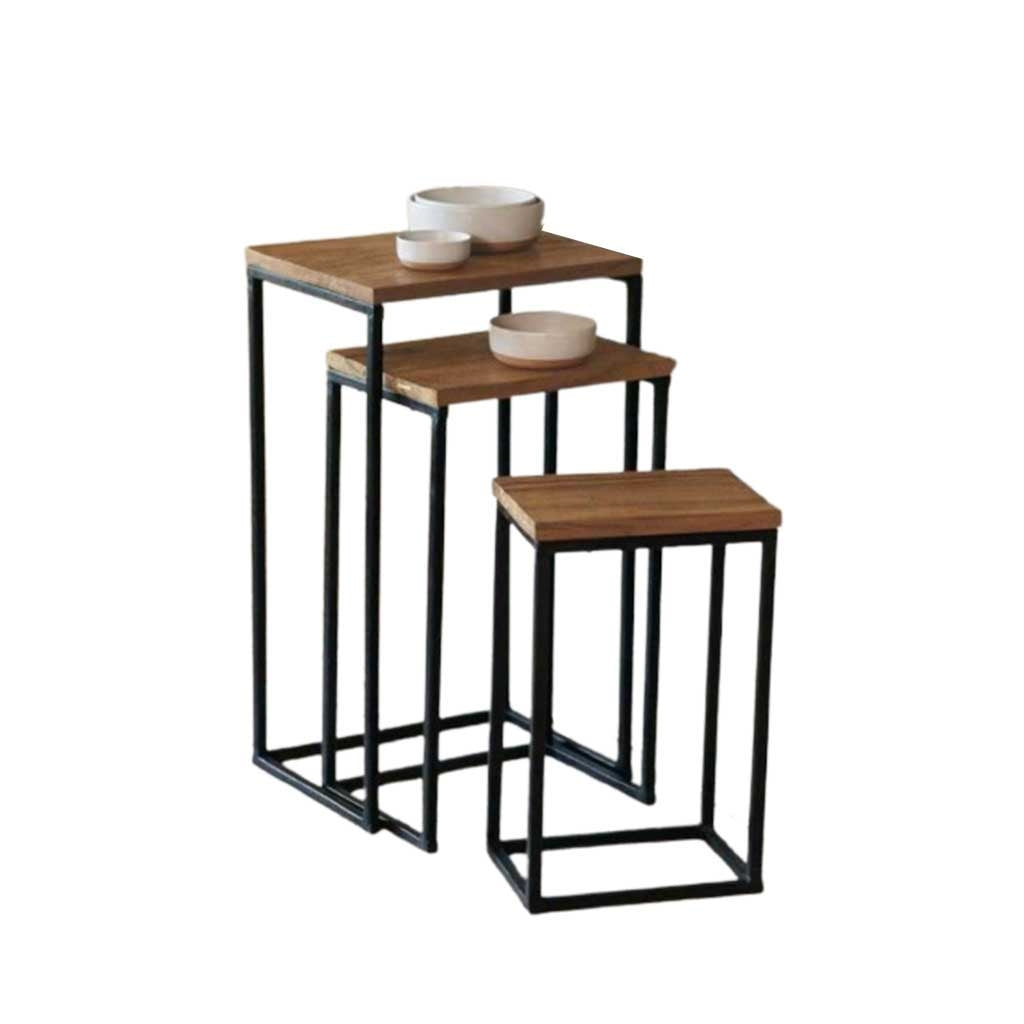 Side Table Black & Brown 3 Pieces