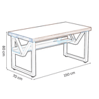 Double layer computer desk with metal frame, wooden top, and dimensions 150x70x80 cm