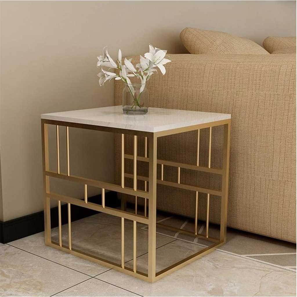 Side Table Gold & White 50X50/60 CM