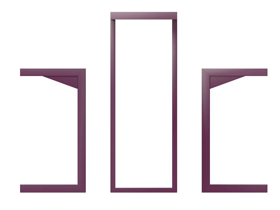 Modern metal bar table legs set in a purple finish, isolated on white background